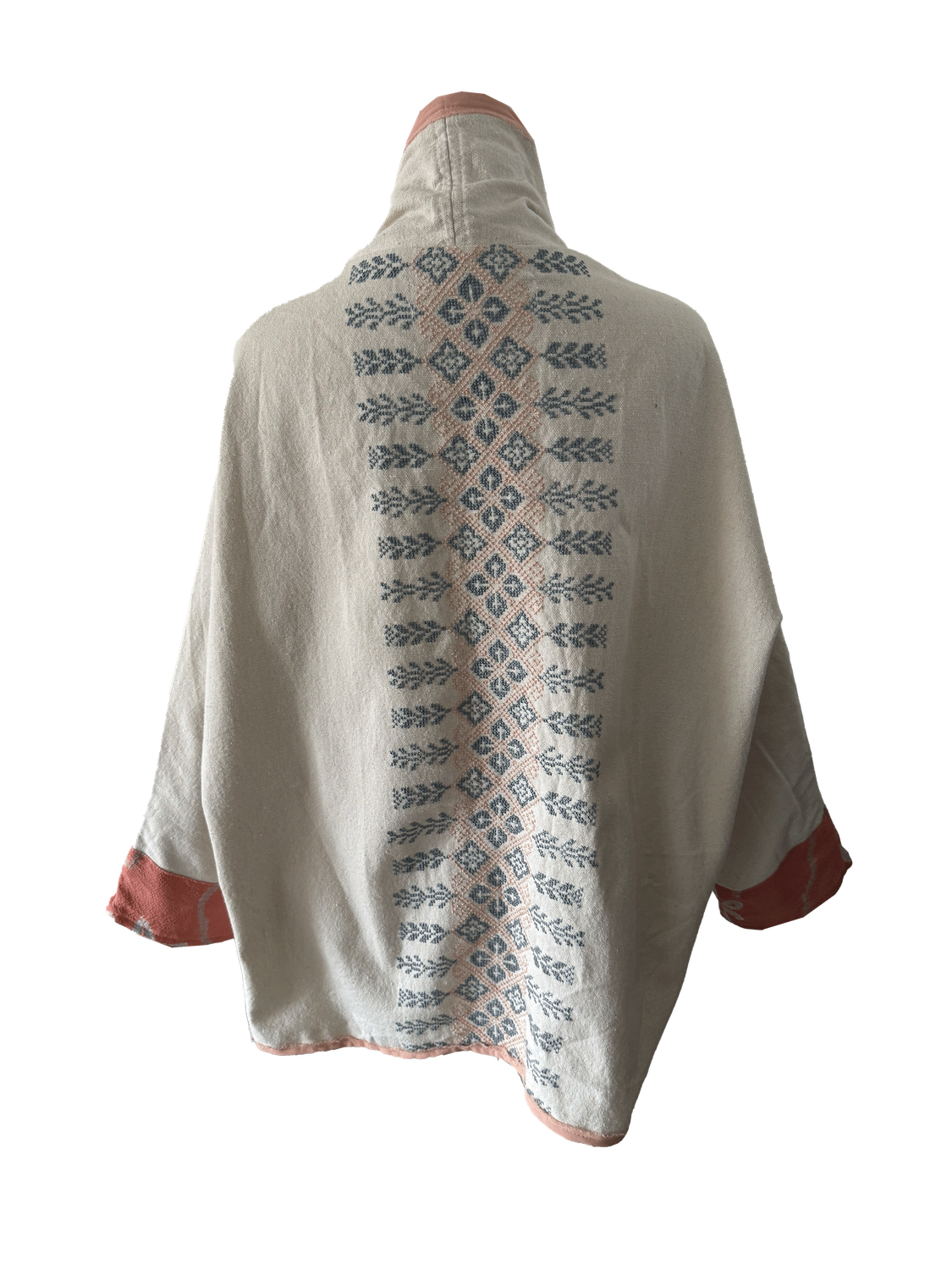 The Round Jacket in White With Pink Embroidery