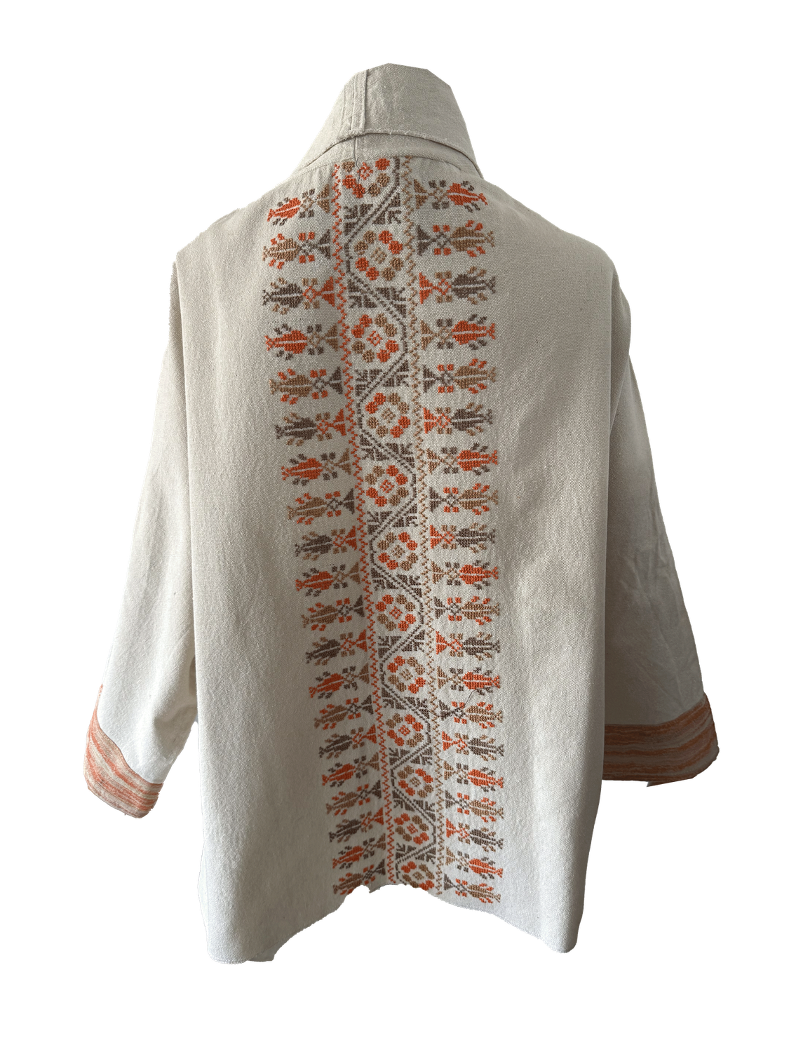 The Round Jacket in White With Pink Hand Embroidery