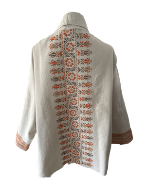 The Round Jacket in White With Pink Hand Embroidery