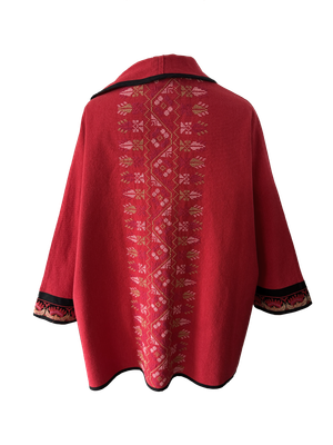 The Round Jacket in Red With Pink and Beige Hand Embroidery