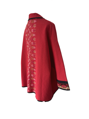 The Round Jacket in Red With Pink and Beige Hand Embroidery