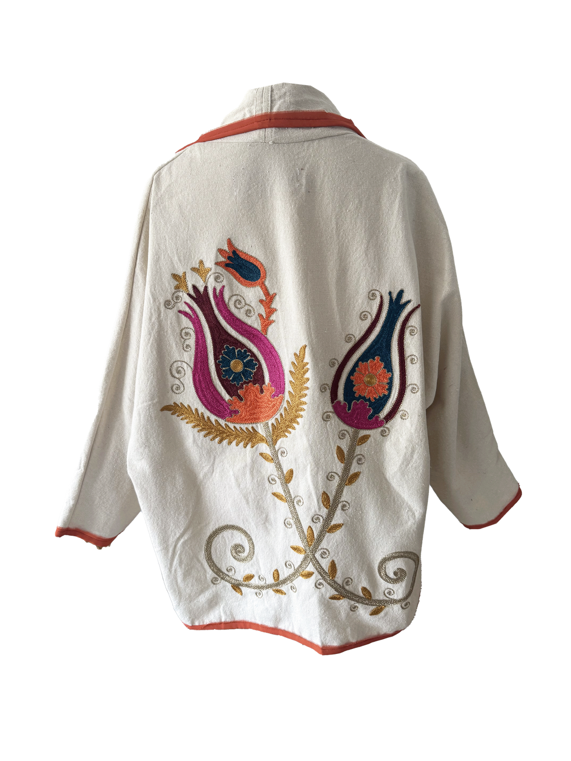 The White Round Jacket With Aghabani Embroidery and Orange Trim