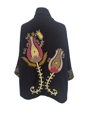 The Black Round Jacket With Aghabani Embroidery and Brocade Cuffs