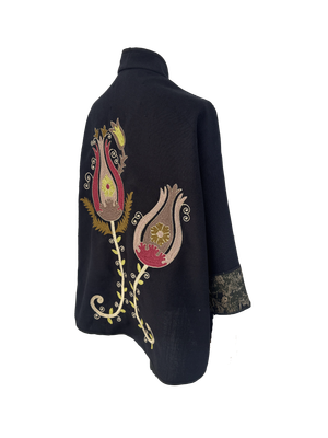 The Black Round Jacket With Aghabani Embroidery and Brocade Cuffs