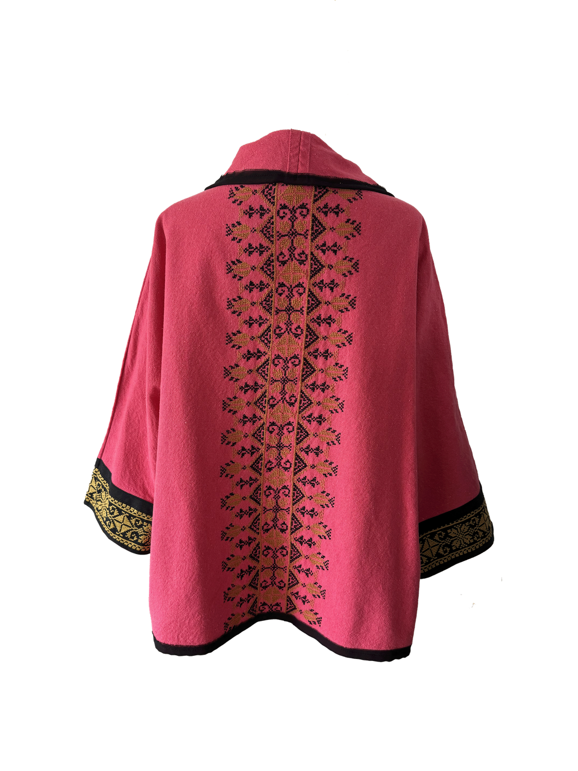 The Round Jacket in Pink With Beige Hand Embroidery and Black Trim