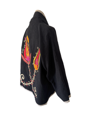 The Black Round Jacket with Orange and Pink Aghabani Embroidery