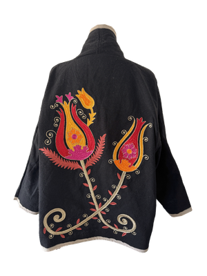 The Black Round Jacket with Orange and Pink Aghabani Embroidery