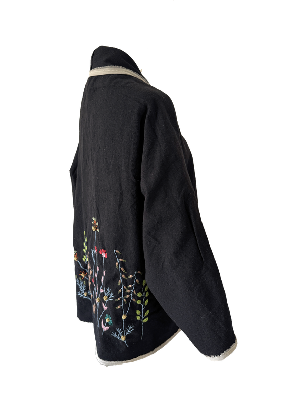 Nadia Dajani x UNHCR Black Floral Round Jacket with White Trim