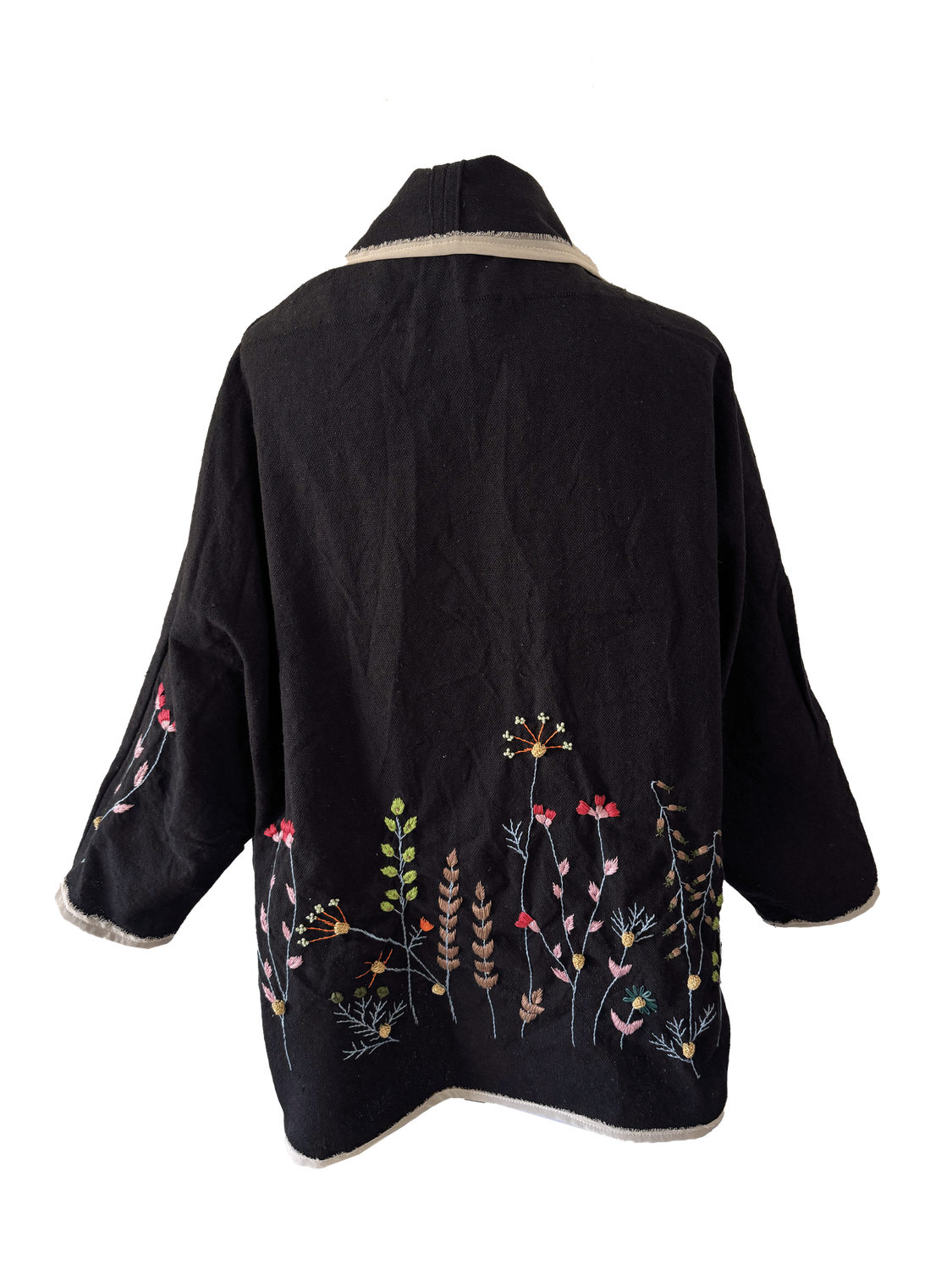 Nadia Dajani x UNHCR Black Floral Round Jacket with White Trim
