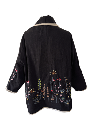 Nadia Dajani x UNHCR Black Floral Round Jacket with White Trim