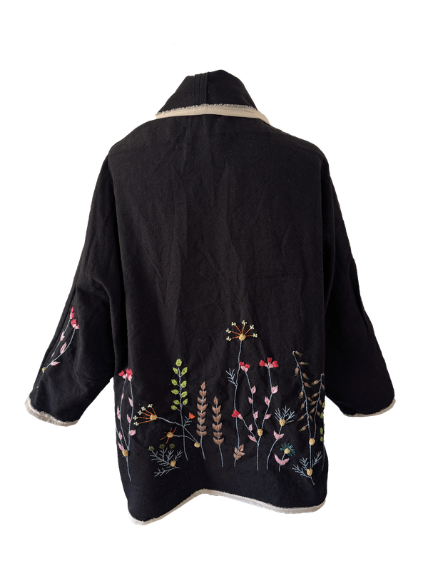 Nadia Dajani x UNHCR Black Floral Round Jacket with White Trim