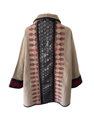 The Round Jacket in Beige With Sequins and Hand Embroidery
