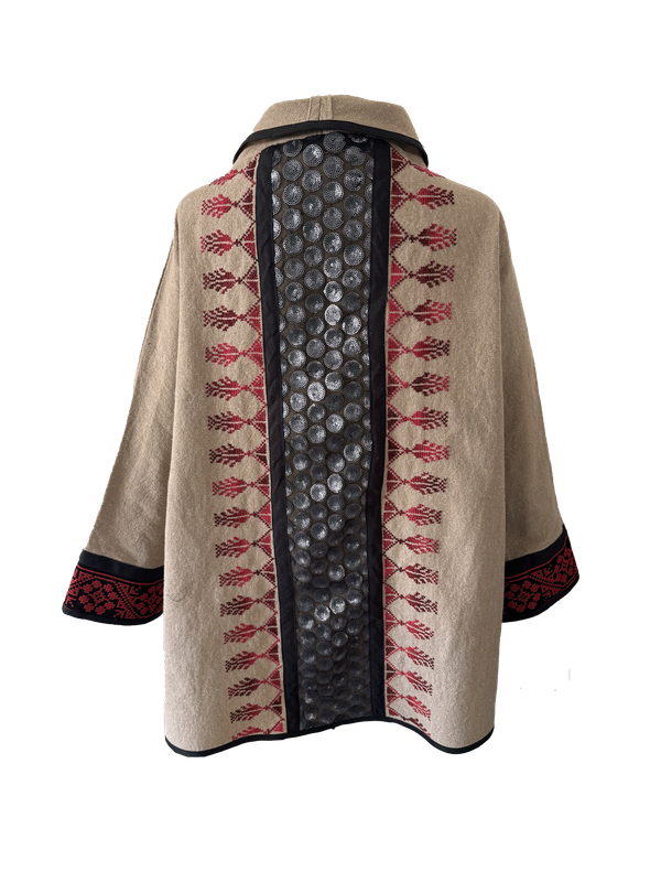 The Round Jacket in Beige With Sequins and Hand Embroidery