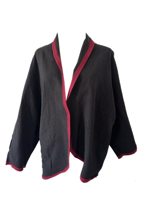 Nadia Dajani x UNHCR Black Floral Round Jacket with Burgundy Trim