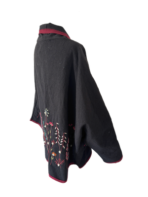 Nadia Dajani x UNHCR Black Floral Round Jacket with Burgundy Trim