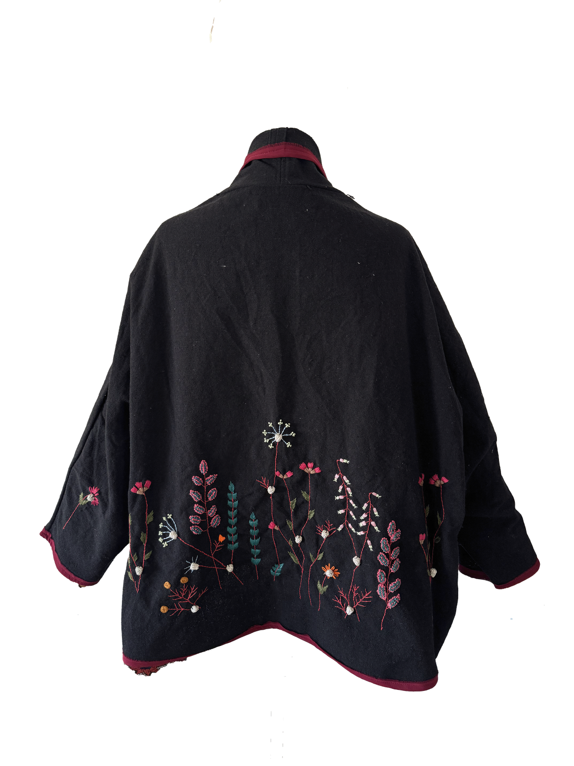 Nadia Dajani x UNHCR Black Floral Round Jacket with Burgundy Trim