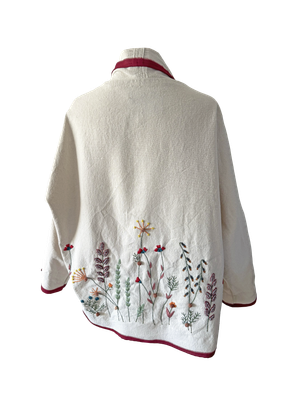 Nadia Dajani x UNHCR Floral Round Jacket with Burgundy Trim in White