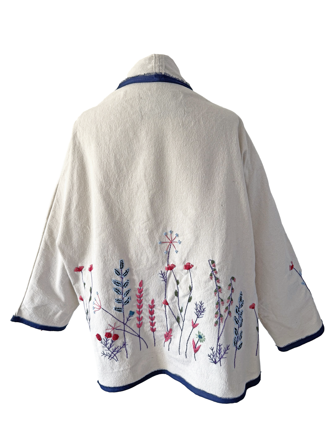 Nadia Dajani x UNHCR Floral Round Jacket in White with Navy Trim