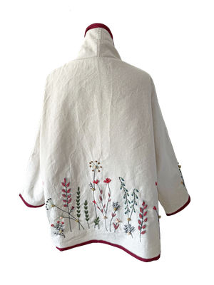 Nadia Dajani x UNHCR Black Floral Round Jacket in White and Gold Beading