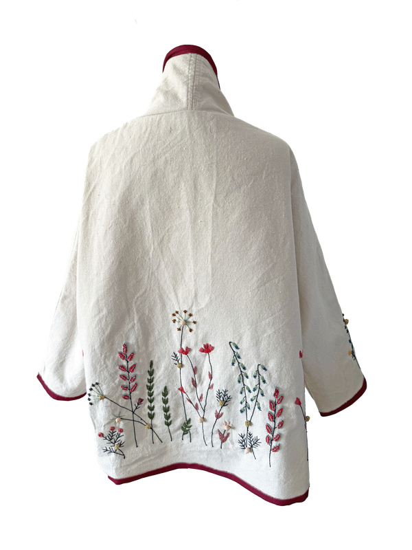 Nadia Dajani x UNHCR Black Floral Round Jacket in White and Gold Beading