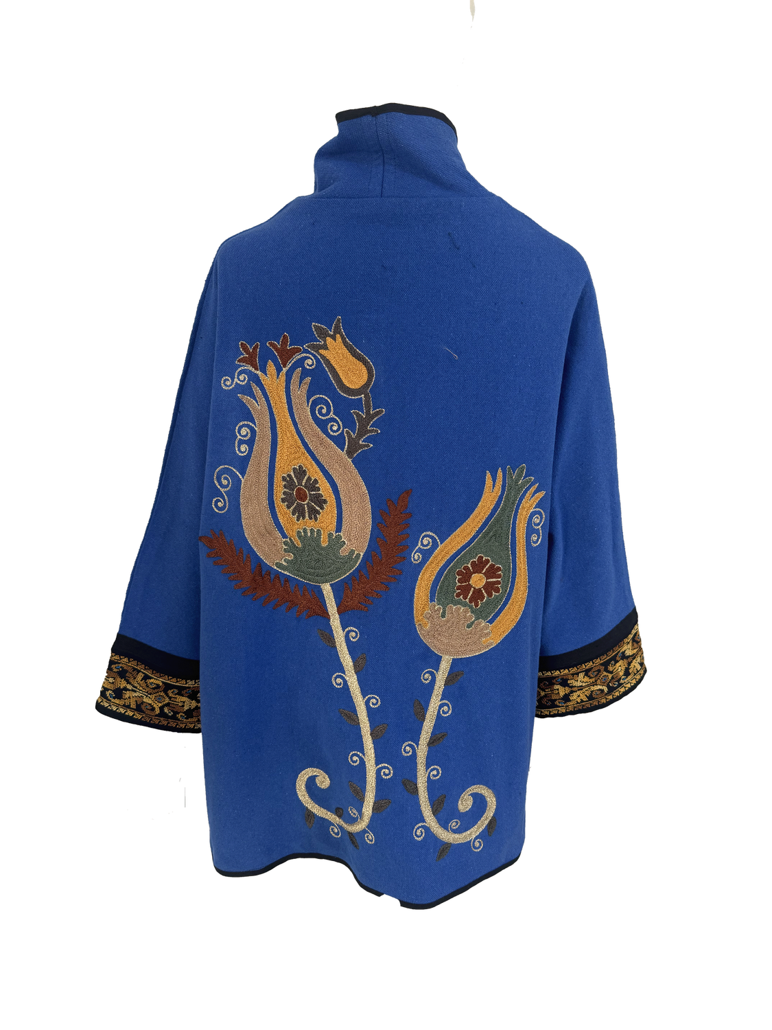 The Round Jacket With Aghabani Embroidery in Dark Blue