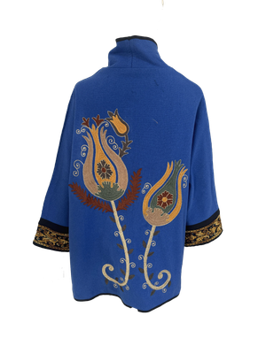 The Round Jacket With Aghabani Embroidery in Dark Blue