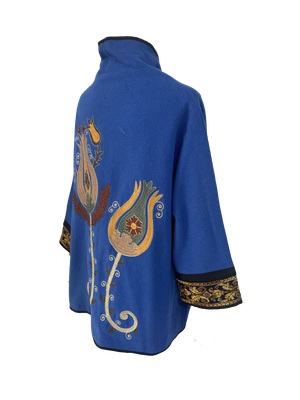 The Round Jacket With Aghabani Embroidery in Dark Blue