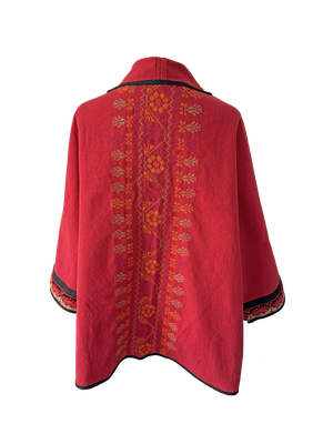 The Round Jacket in Red With Orange Hand Embroidery