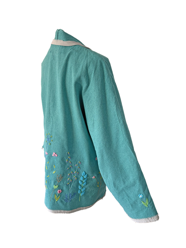 Nadia Dajani x UNHCR Turquoise Floral Round Jacket with White Trim