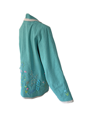 Nadia Dajani x UNHCR Turquoise Floral Round Jacket with White Trim