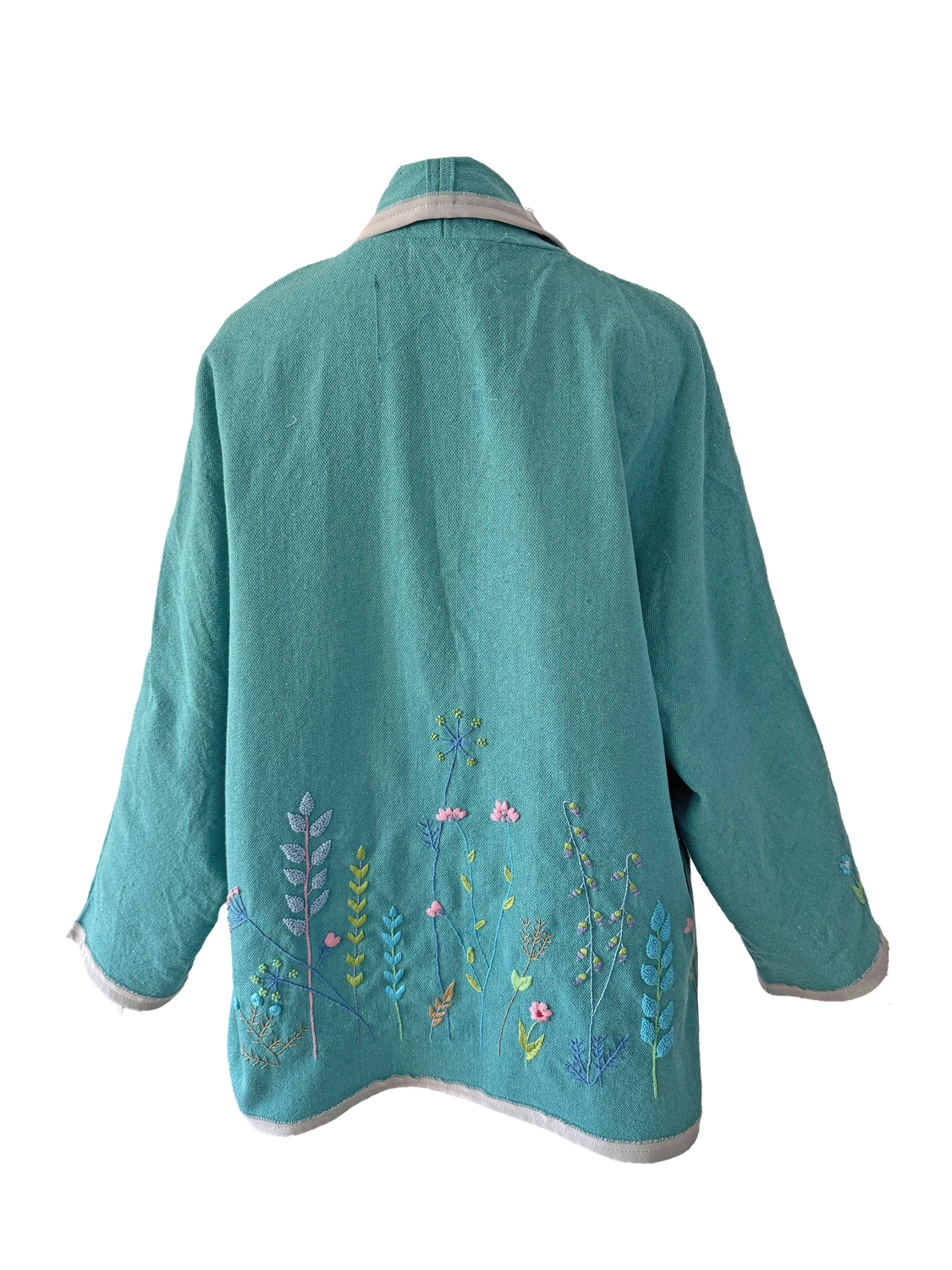 Nadia Dajani x UNHCR Turquoise Floral Round Jacket with White Trim