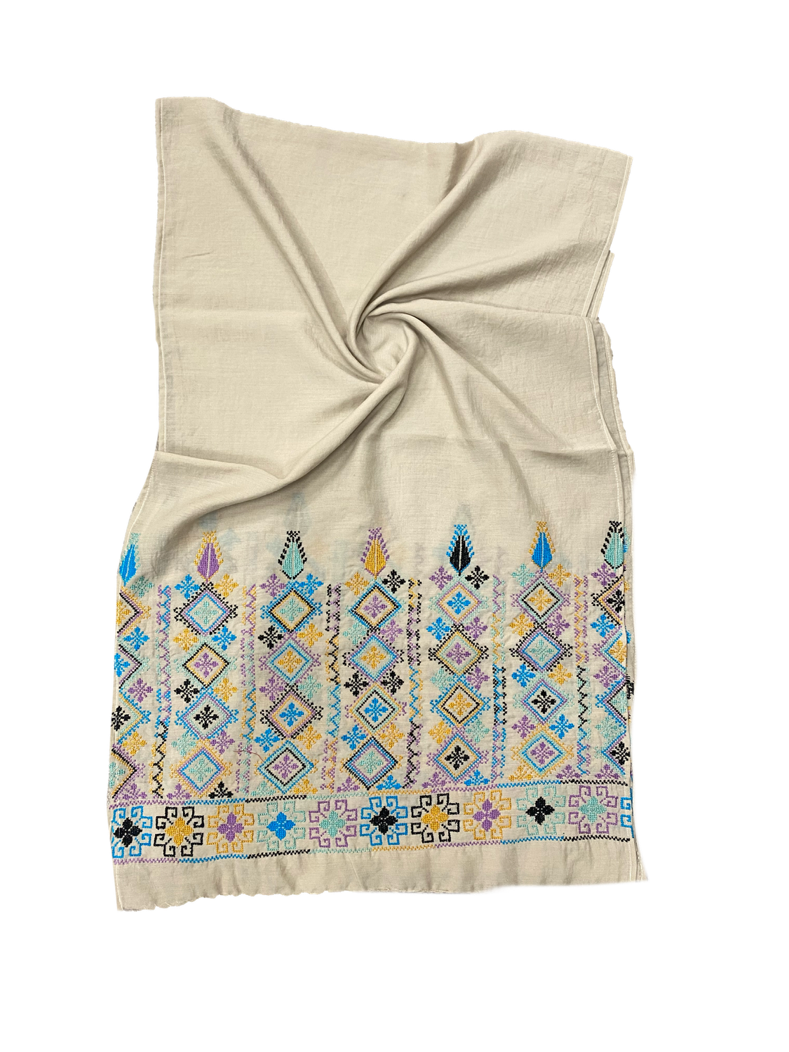 The Heavily Embroidered Scarf in Cream
