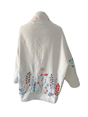 Nadia Dajani x UNHCR Floral Round Jacket with Baby Pink Trim in White