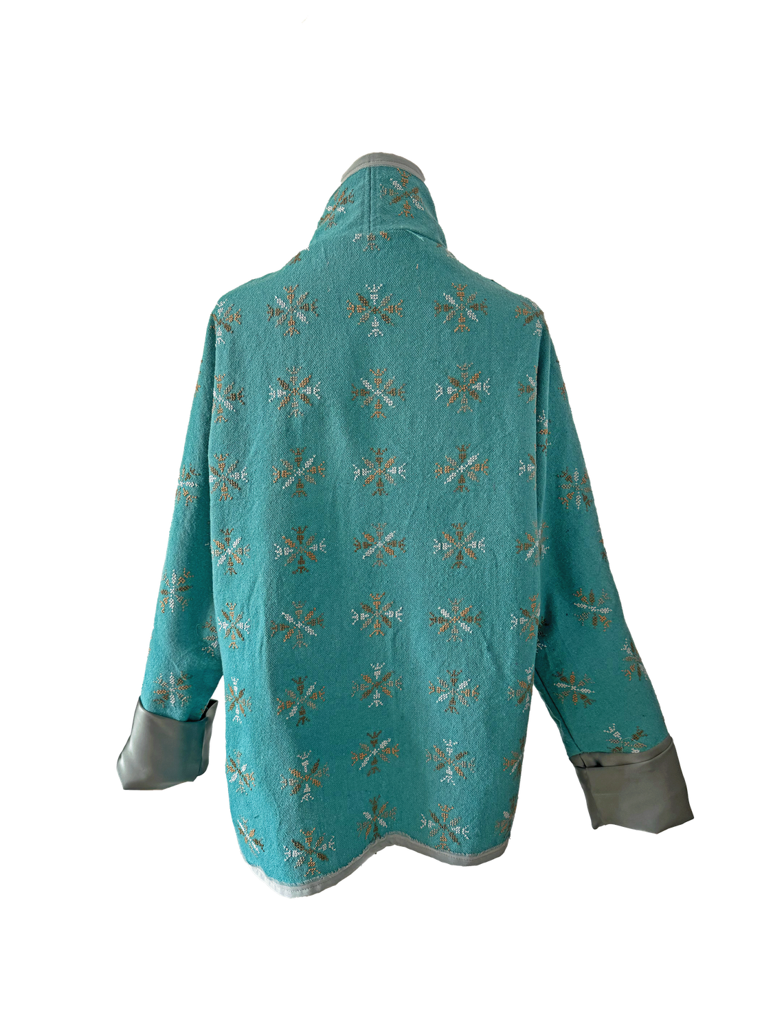 The Heavily Embroidered Round Jacket in Turquoise