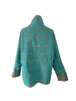 The Heavily Embroidered Round Jacket in Turquoise
