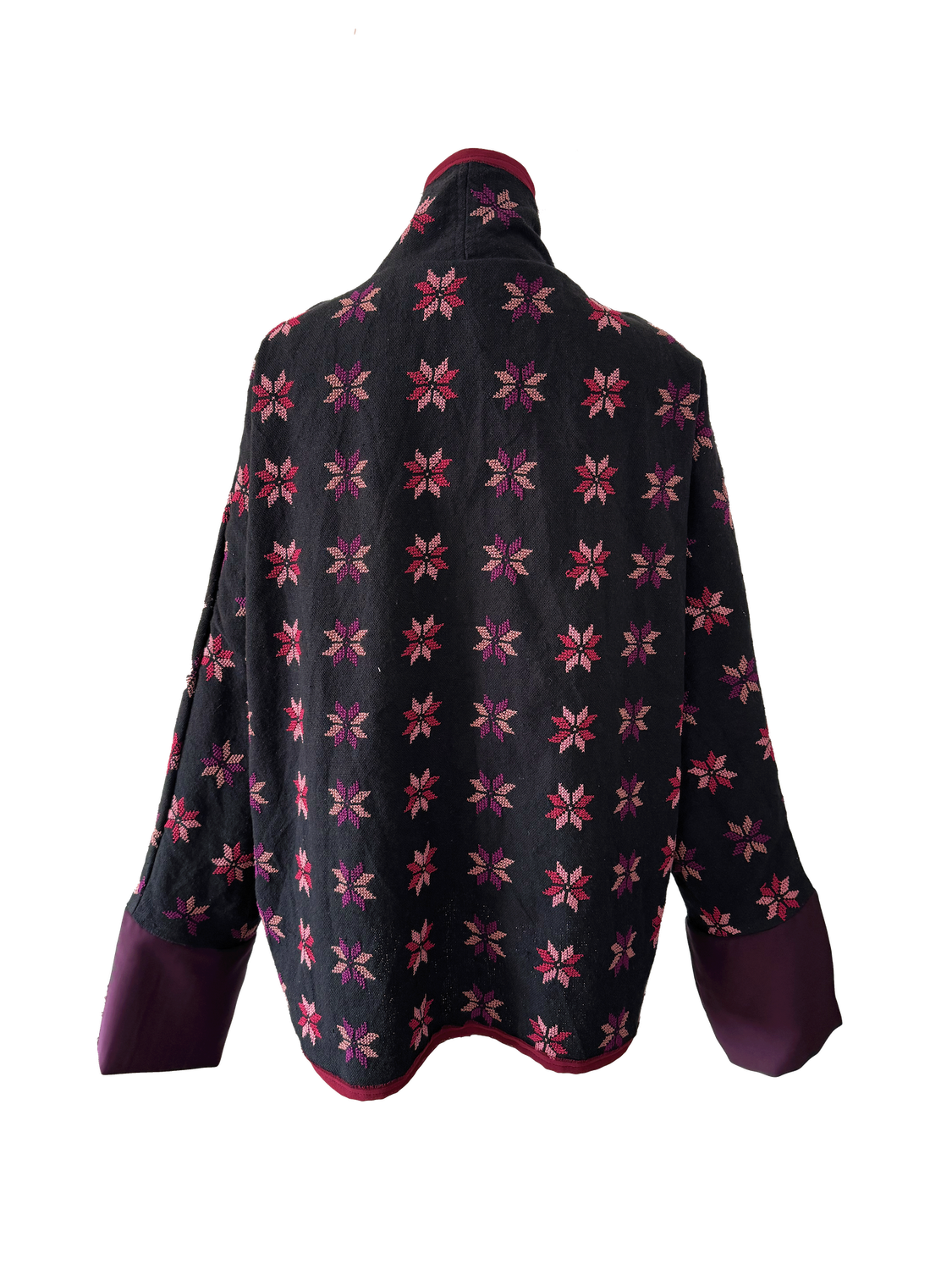 The Heavily Embroidered Round Jacket in Black and Burgundy