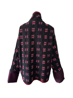 The Heavily Embroidered Round Jacket in Black and Burgundy