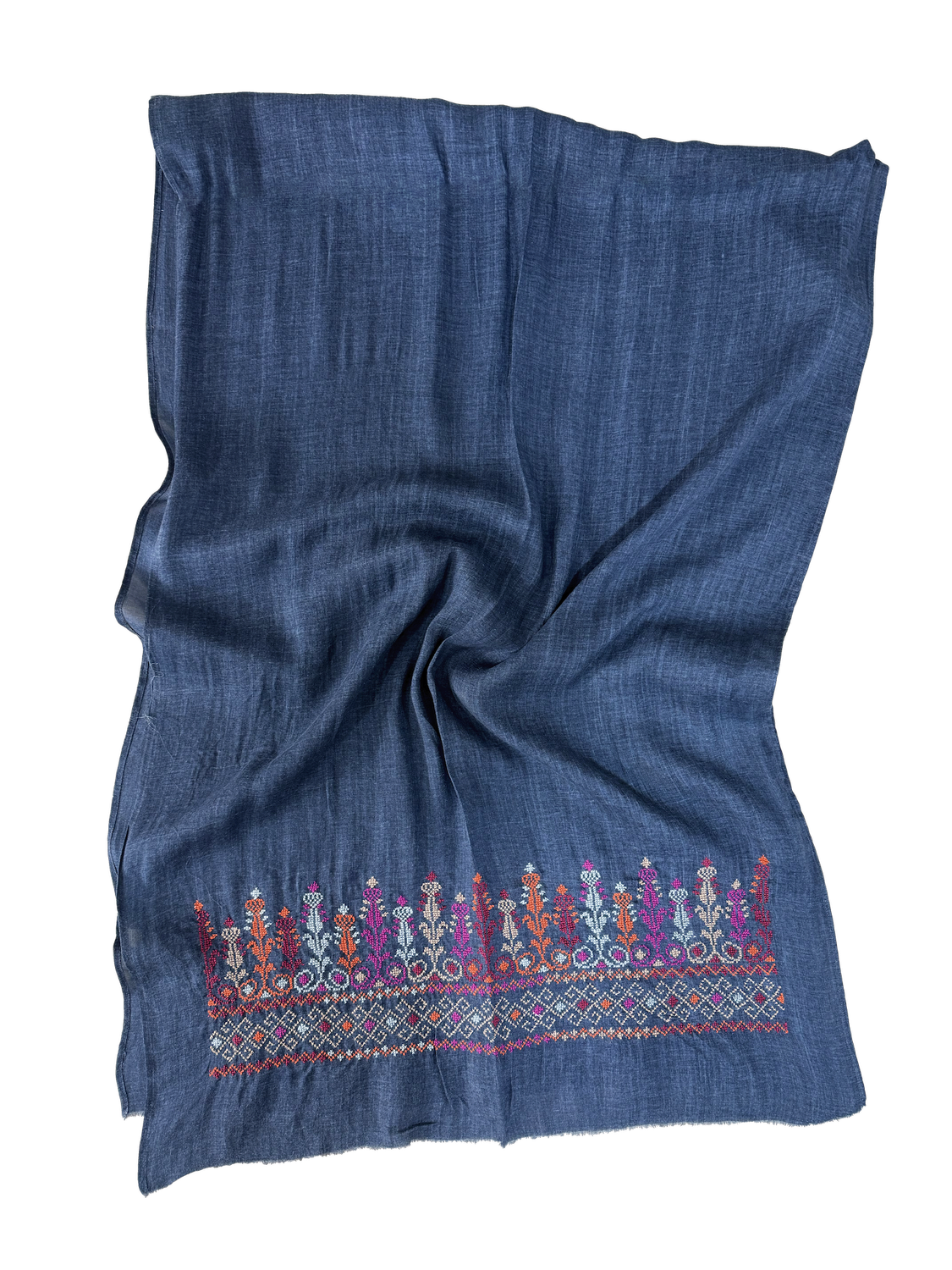 Navy Blue Medium Embroidered Scarf