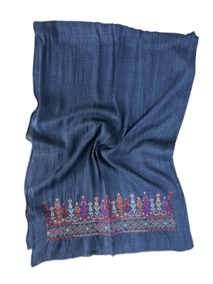 Navy Blue Medium Embroidered Scarf