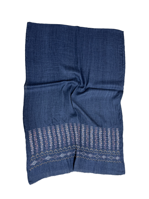 Navy Blue Medium Embroidered Scarf