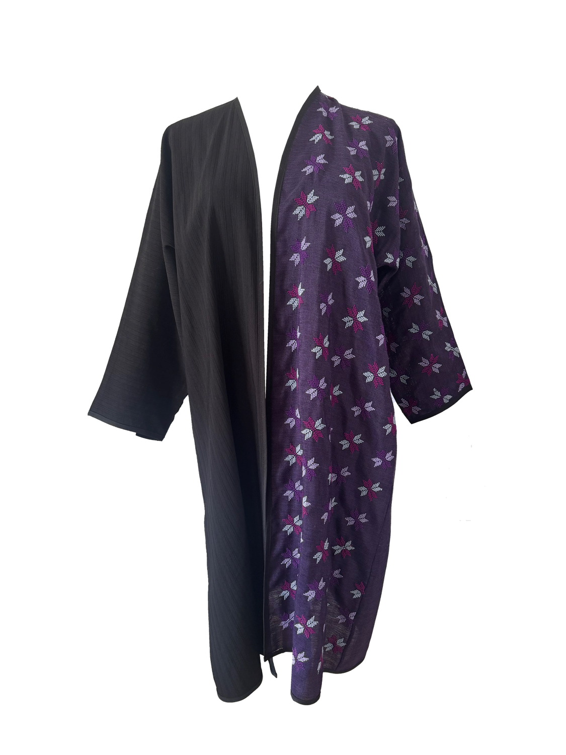 The Fitted Abaya in Purple and Black with Hand Embroidery