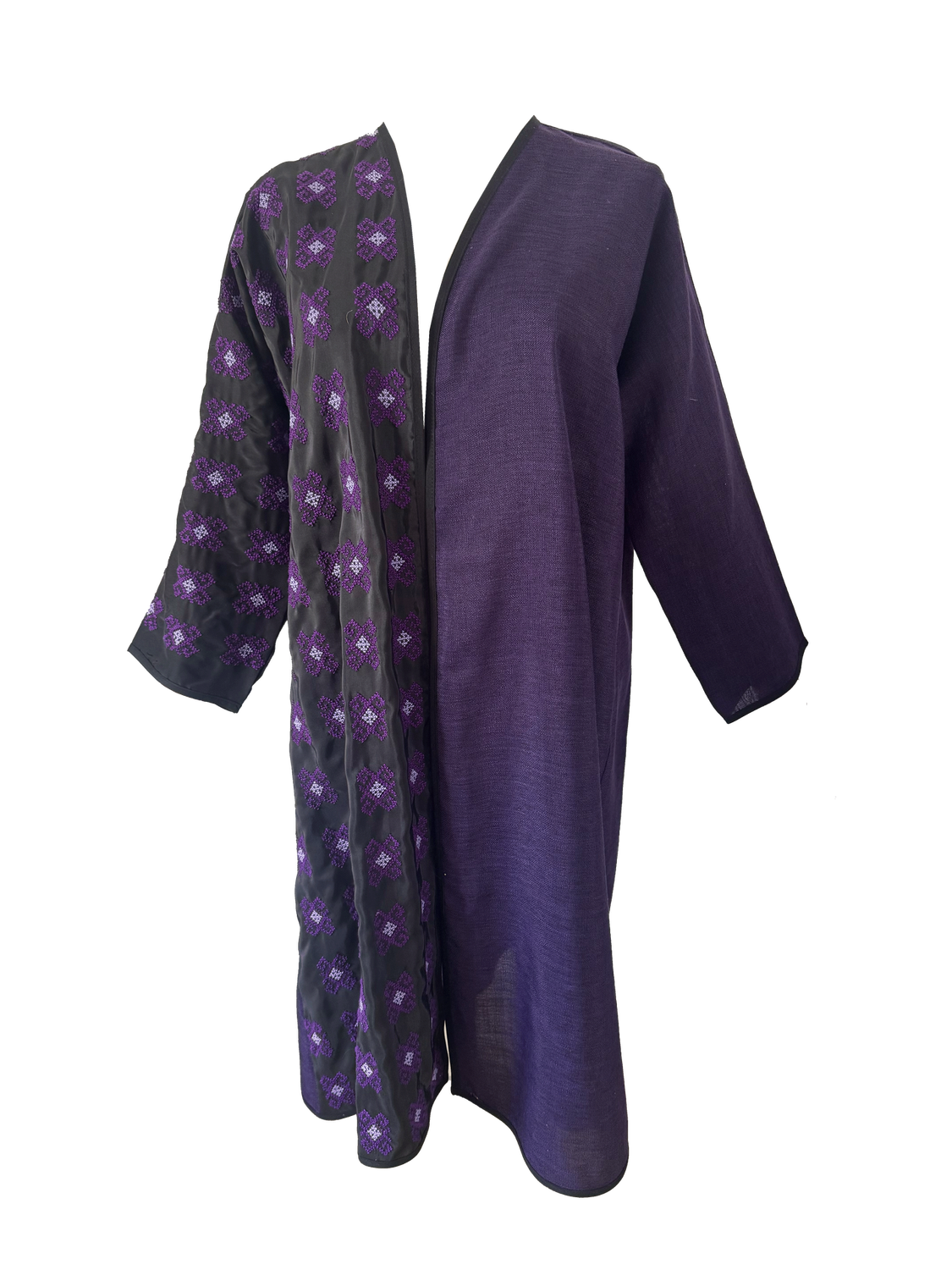 The Fitted Abaya in Black and Purple with Hand Embroidery
