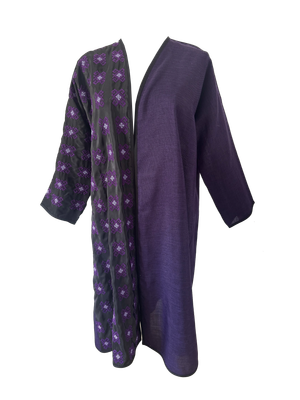 The Fitted Abaya in Black and Purple with Hand Embroidery