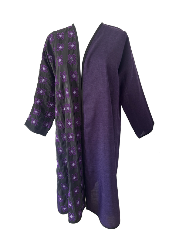 The Fitted Abaya in Black and Purple with Hand Embroidery