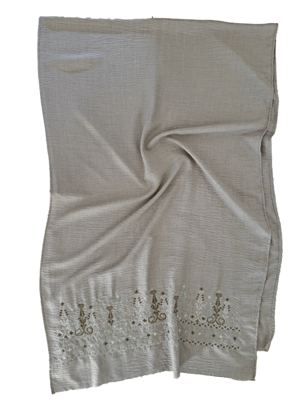 Beige Medium Embroidered Scarf