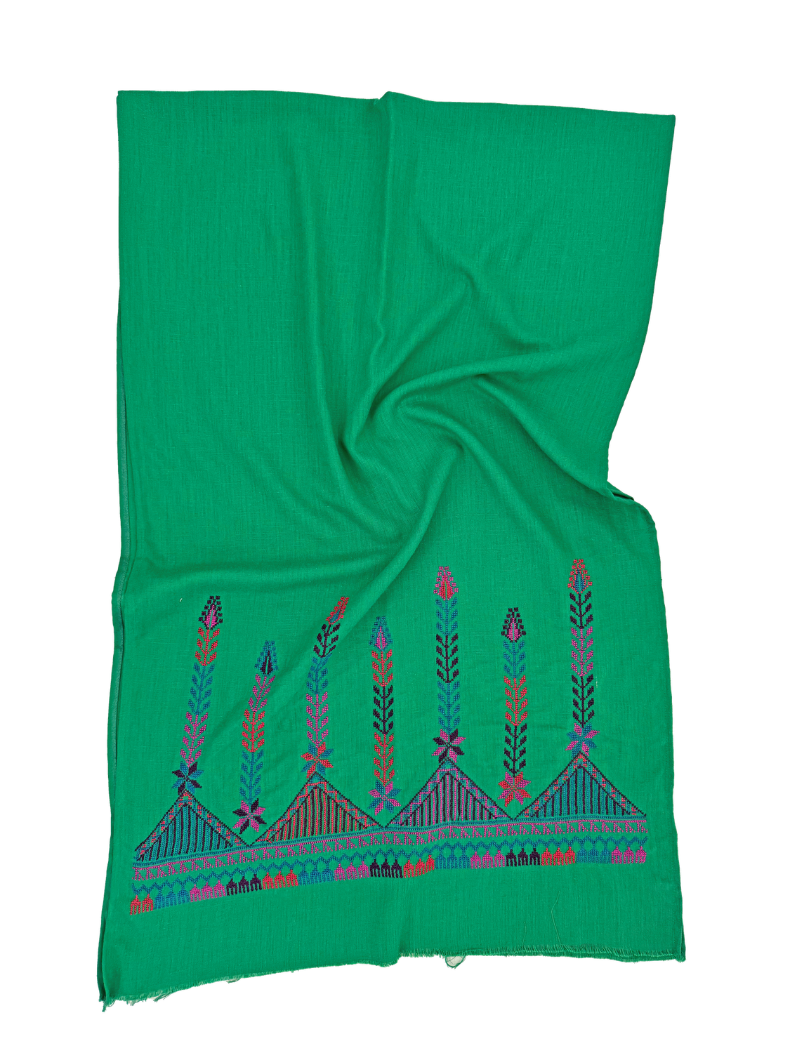Green Hand Embroidered Scarf