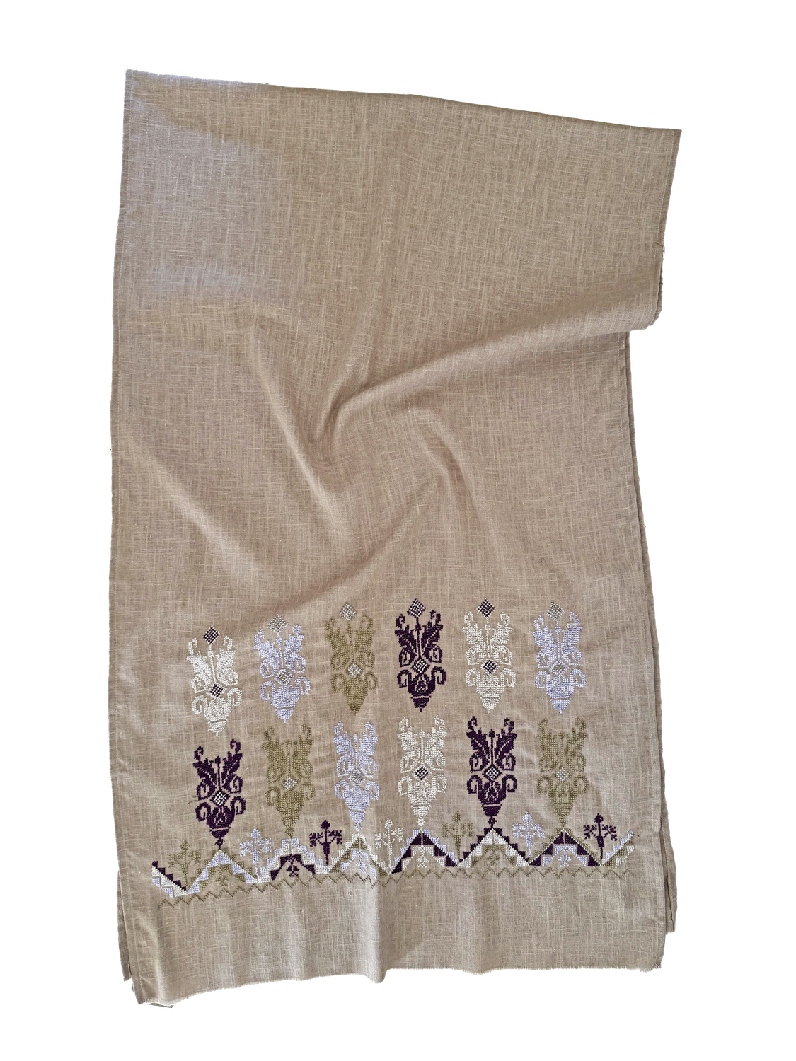 Beige Hand Embroidered Scarf