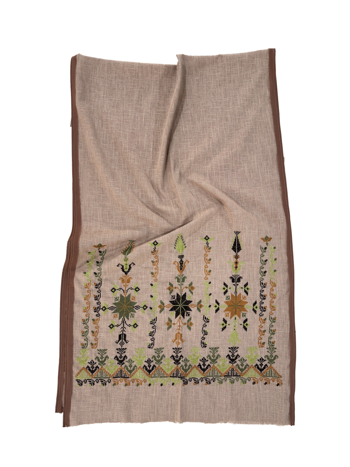 Beige Hand Embroidered Scarf