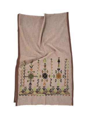 Beige Hand Embroidered Scarf