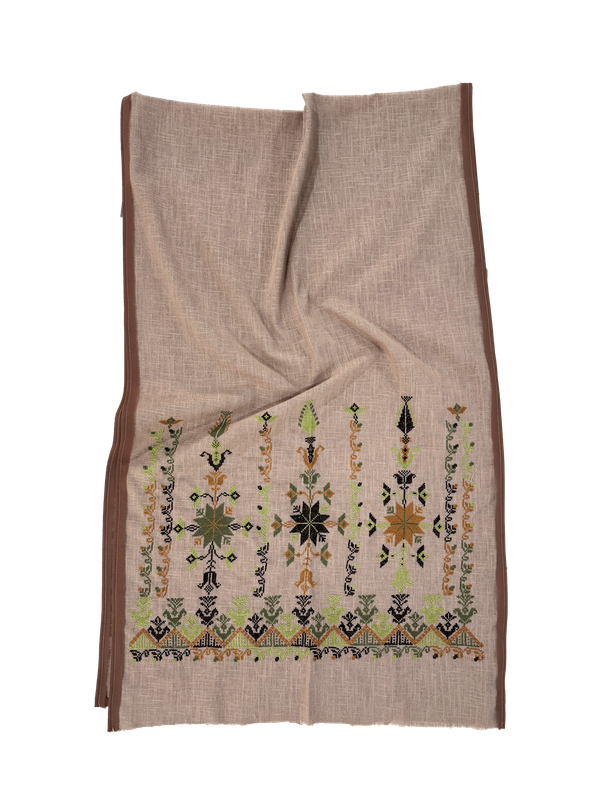 Beige Hand Embroidered Scarf